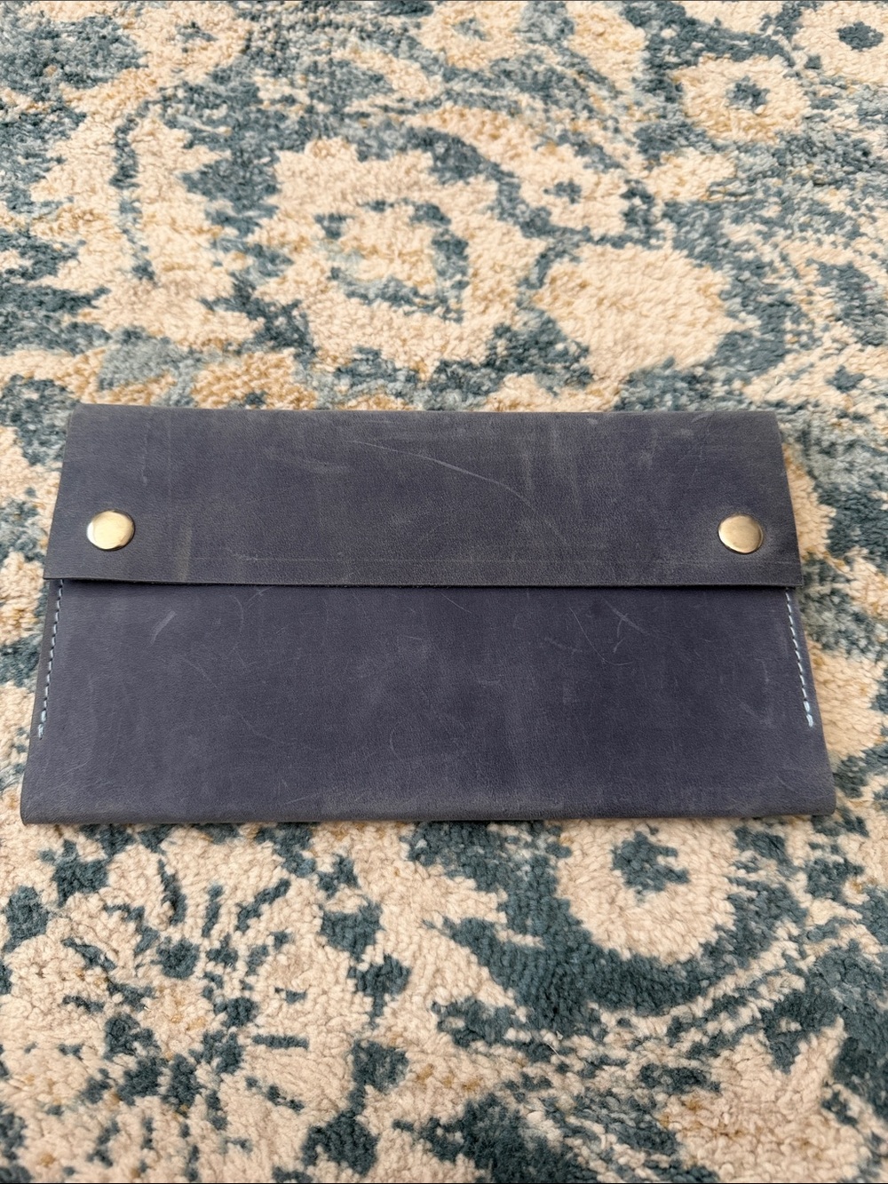 Artisan Made Leather Snap-Closure Wallet Clutch in Deep Blue Grey